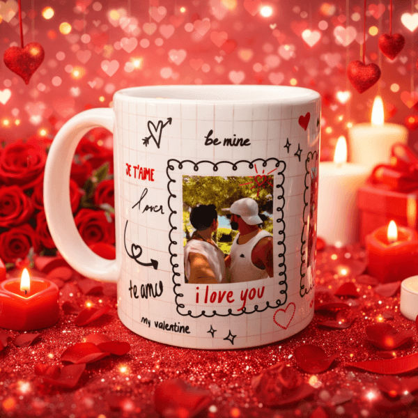 1 Mug Saint-Valentin personnalisé – Souvenir photo couple (350 ml)