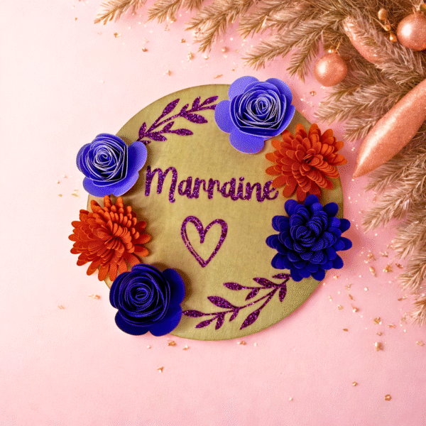 Magnet fleurie personnalisée – cadeau unique avec message et papillon holographique