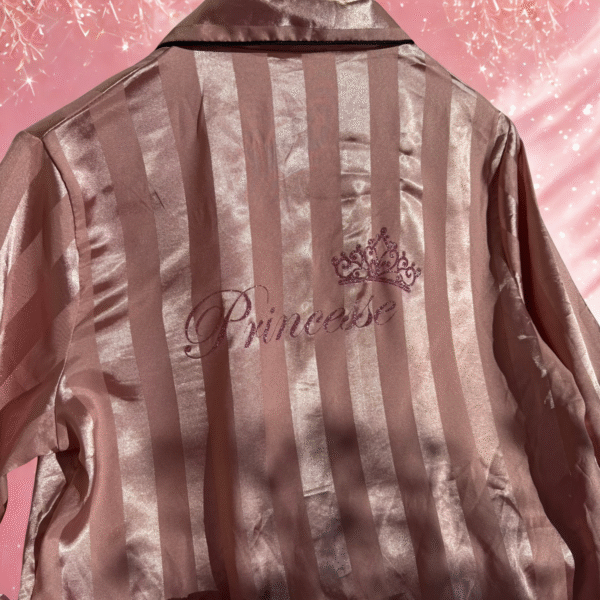 Pyjama dos Pyjama satiné « Princesse » – Flocage pailleté rose