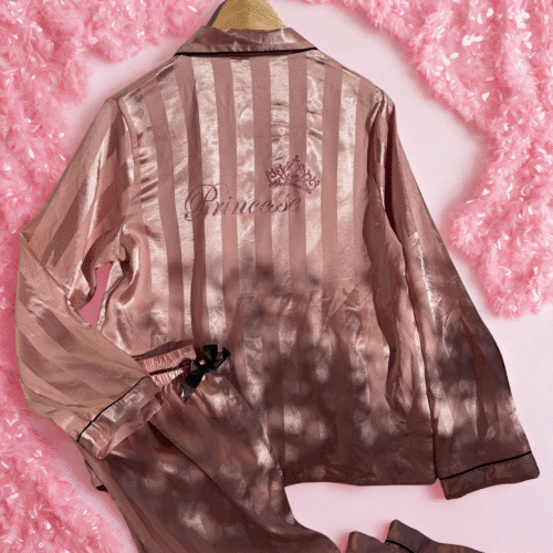 Pyjama satiné « Princesse » – Flocage pailleté rose